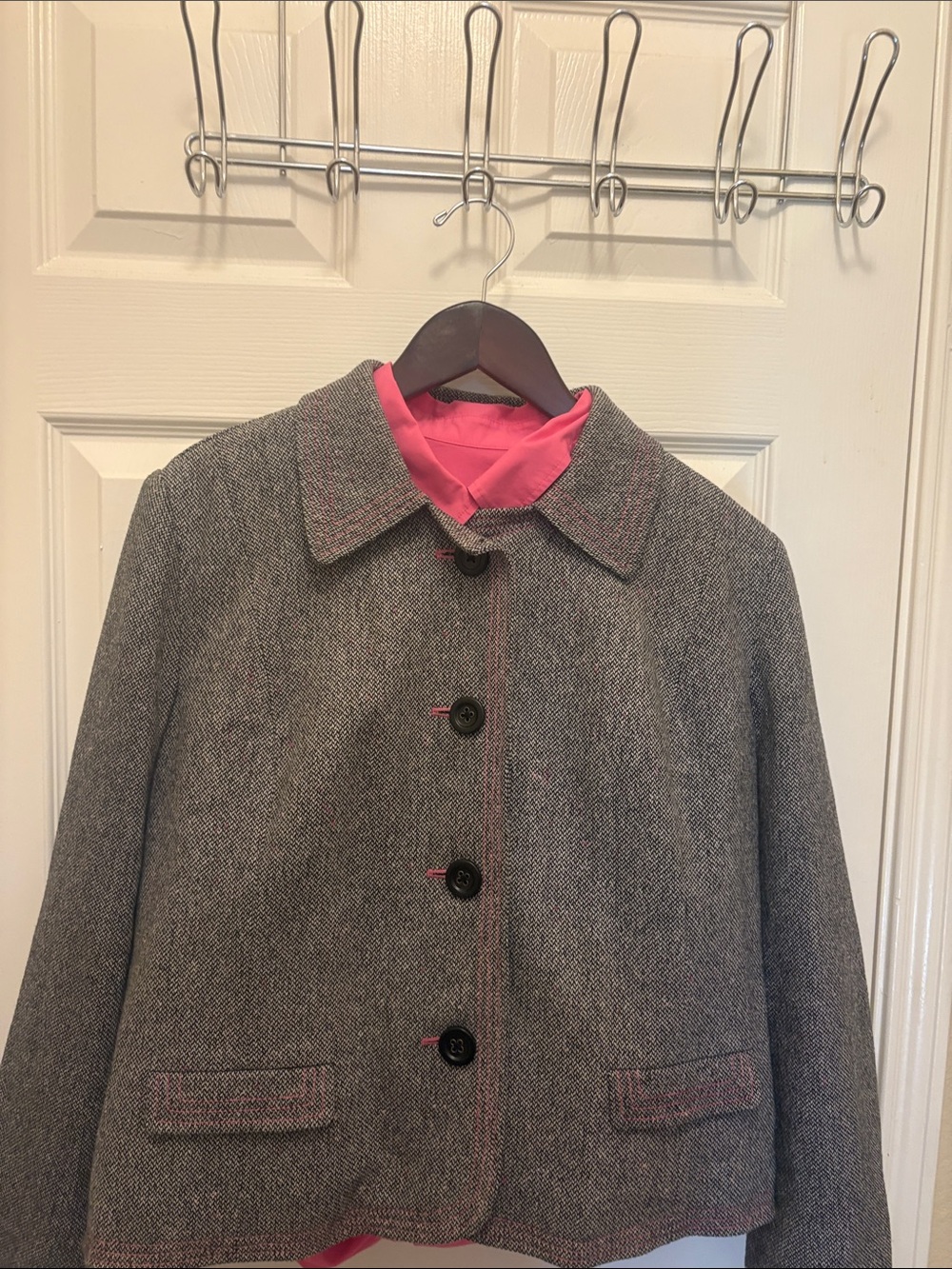 Women's Gap Wool blend Gray Tweed Jacket with Pink Lining XL A012